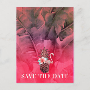 Carte Postale Faire-part Palmiers d'été rose tropicale Feuilles Sauvez la d