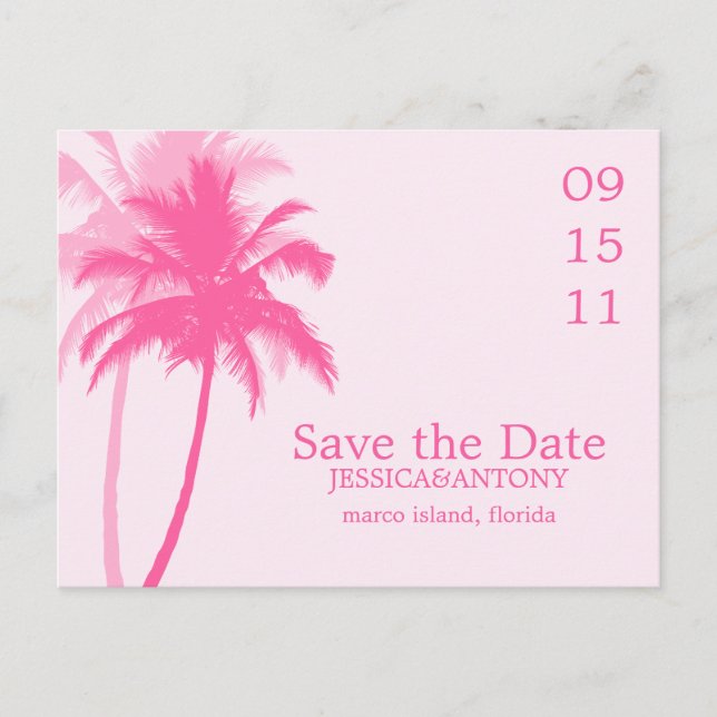 Carte Postale Faire-part Palmiers Mariage tropical Enregistrer la date (Devant)