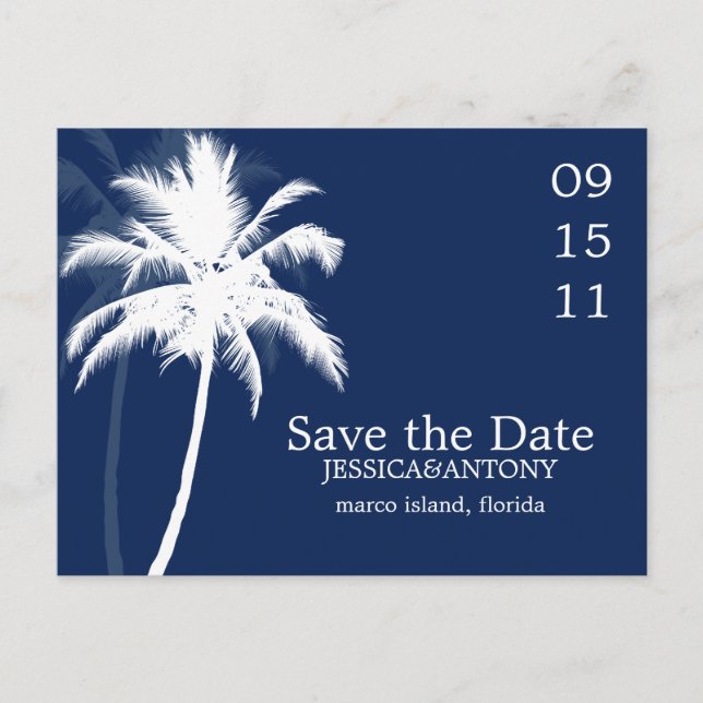Carte Postale Faire-part Palmiers Mariage tropical Enregistrer la date (Devant)