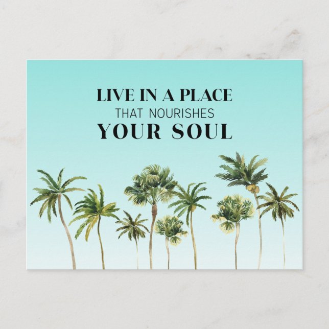 Carte Postale Faire-part Palmiers Motivationnel Dit Aqua Ombre Moving (Devant)