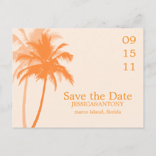 Carte Postale Faire-part Palmiers oranges mariage tropical Save the Date