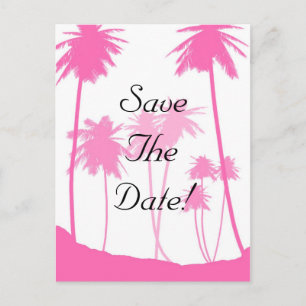 Carte Postale Faire-part Palmiers Roses Chaud Mariage Tropical Enregistrer 