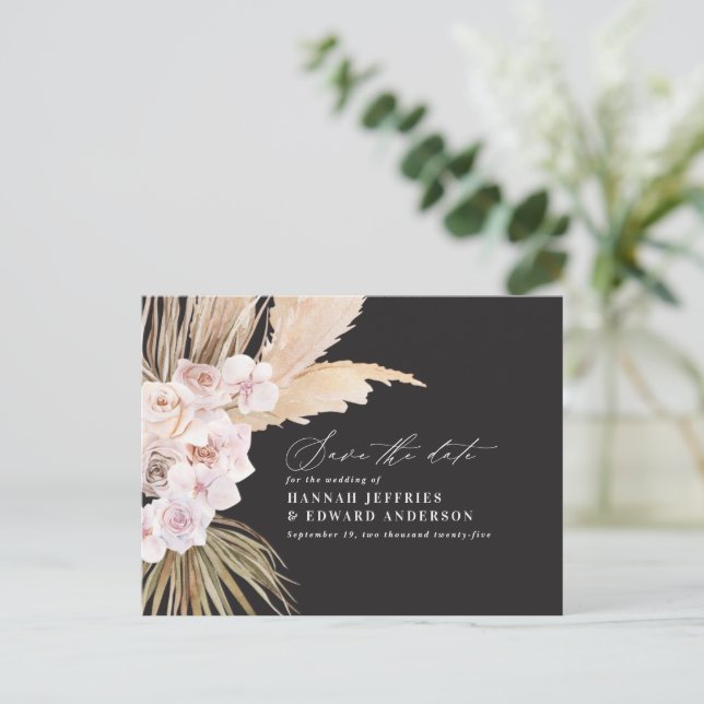 Carte Postale Faire-part Pampa bohème moderne herbe orchidée mariage announ (Debout devant)