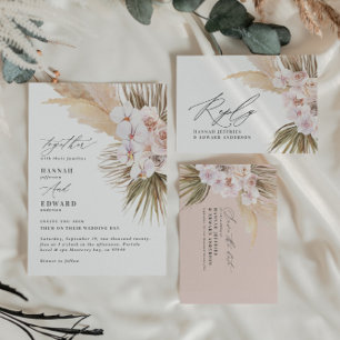Carte Postale Faire-part Pampa bohème moderne herbe orchidée mariage announ