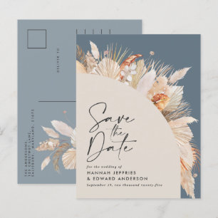 Carte Postale Faire-part Pampas bleu botanique moderne herbe sauver la date