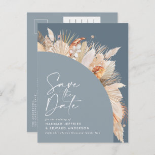 Carte Postale Faire-part Pampas bleu roux moderne bohème photo d'herbe