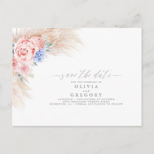 Carte Postale Faire-part Pampas d'herbe florale Enregistrer la date