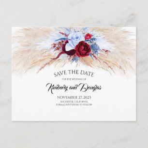 Carte Postale Faire-part Pampas Grass Bourgogne Dusty Blue Enregistrer la d