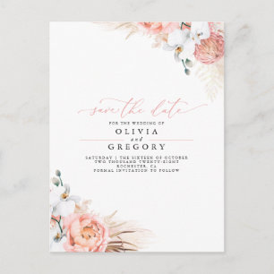 Carte Postale Faire-part Pampas Grass Floral Rose Enregistrer la date