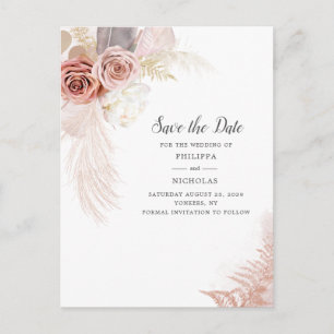 Carte Postale Faire-part Pampas Grass Floral Script Enregistrer La Date