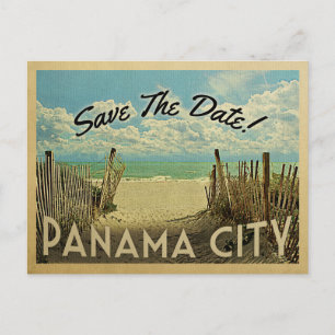 Carte Postale Faire-part Panama Ville Enregistrer La Date Vintage Plage Nau