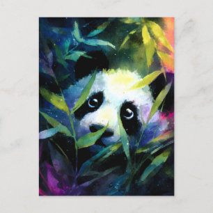 Carte Postale Faire-part Panda Peeking Bamboo Aquarelle