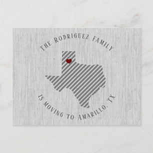 Carte Postale Faire-part Panhandle Gray Linen et Heart Texas Moving