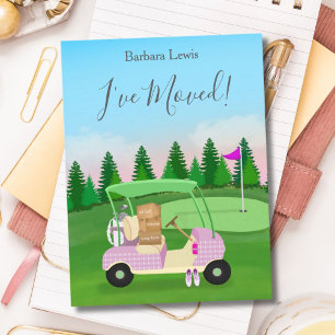 Carte Postale Faire-part Panier de golf Dames Pink Moving Boxes Golf Course