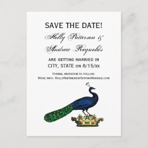 Carte Postale Faire-part Paon stylisé vintage héraldique sur couronne C
