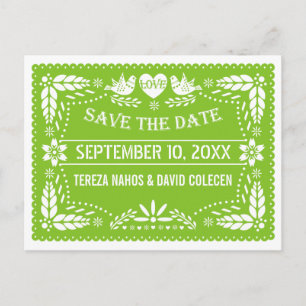 Carte Postale Faire-part Papel picado tourtereaux vert mariage Économisez l