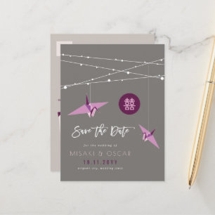 Carte Postale Faire-part Papier Grues Zen Fairy Lights Photo Enregistrer La