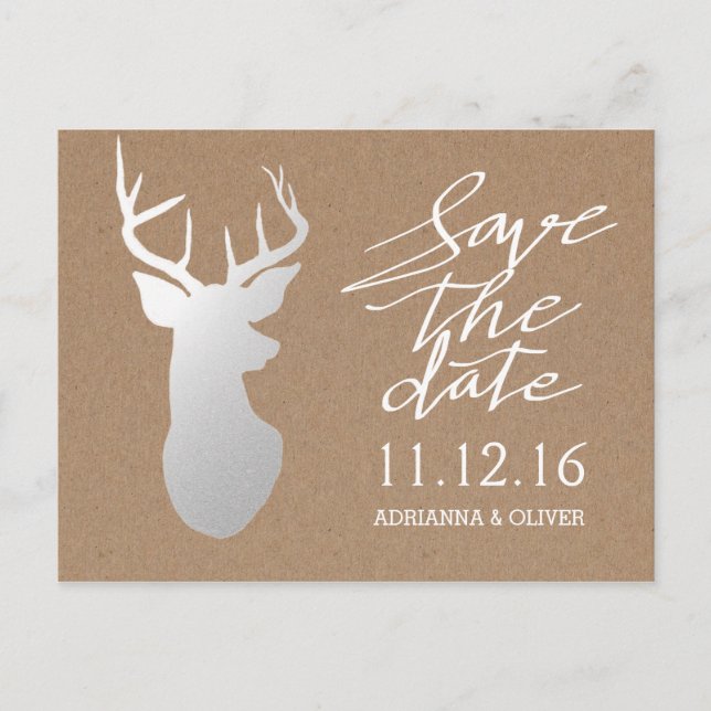 Carte Postale Faire-part Papier Kraft Rustique Bois de Cerf Argent Faire-Pa (Devant)