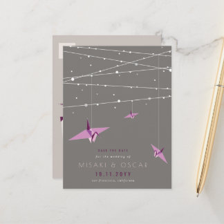Carte Postale Faire-part Papier violet Origami Granes Asiatique Enregistrer
