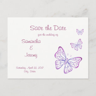 Carte Postale Faire-part Papillon Classe Mauve Rose Enregistrer la Date