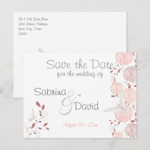 Carte Postale Faire-part Papillon Corail Chrysanthème Save the Date