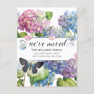 Carte Postale Faire-part Papillon floral d'Hydrangea, un joli bleu rose