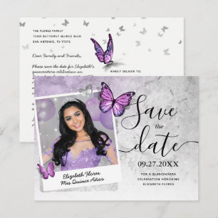 Carte Postale Faire-part Papillon Violet Clair Photo Enregistrez la Date