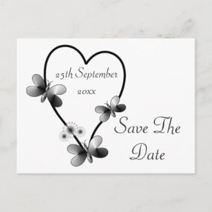 Carte Postale Faire-part Papillons Coeur Noir Et Blanc Enregistrer La Date
