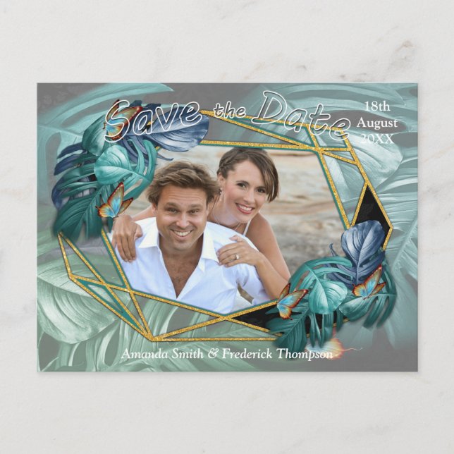 Carte Postale Faire-part Papillons de Paradis/Eclaboussure Tropicale Turquo (Devant)