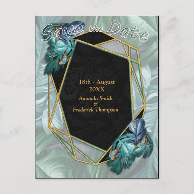 Carte Postale Faire-part Papillons de Paradis/Eclaboussure Turquoise Tropic (Devant)