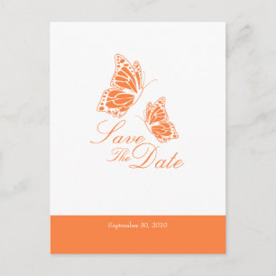 Carte Postale Faire-part Papillons Orange Simples Économisez La Date De Mar