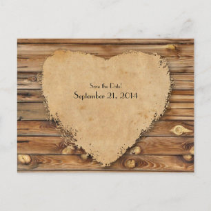 Carte Postale Faire-part Parchemin de bois Coeur taché Enregistrer la date