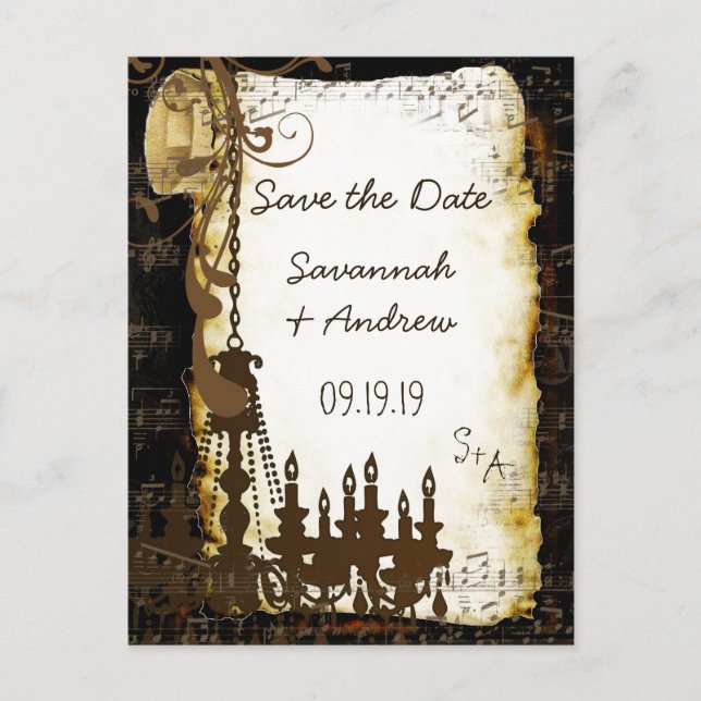 Carte Postale Faire-part Parchemin Scroll Lustre Enregistrer la Date (Devant)