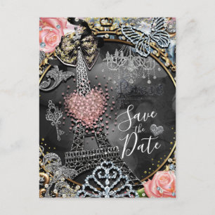 Carte Postale Faire-part Paris Bling Glamour Étincelle France Sauvegarder l