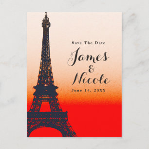 Carte Postale Faire-part Paris Tour Eiffel Coucher de soleil orange Enregis