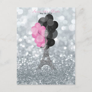 Carte Postale Faire-part Parties scintillant d'argent Balloons Tour Eiffel 