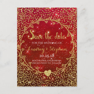 Carte Postale Faire-part Parties scintillant d'or Confetti Glam Rouge Enreg