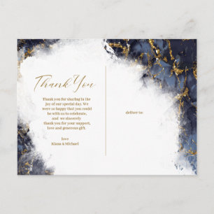 Carte Postale Faire-part Parties scintillant en marbre Merci Marine Blue Go