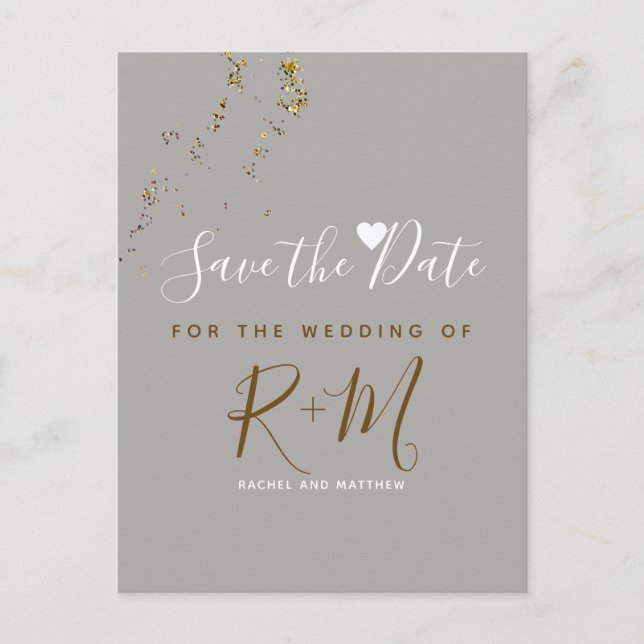 Carte Postale Faire-part parties scintillant mariage + initiales enregistre (Devant)