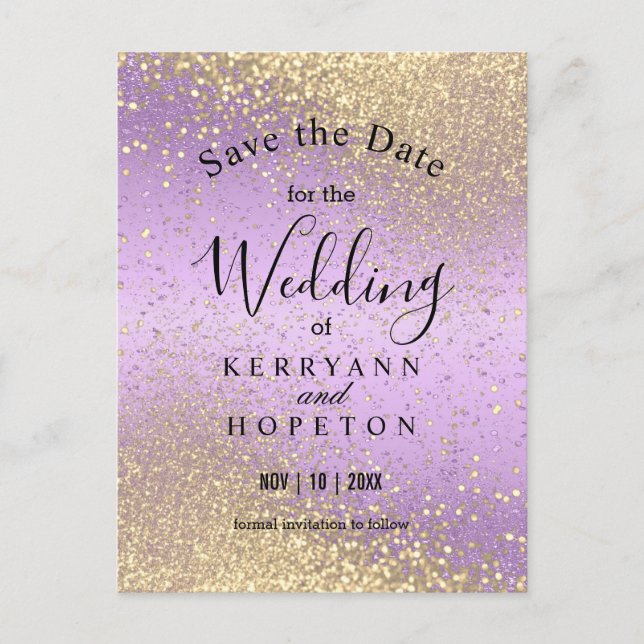 Carte Postale Faire-part Parties scintillant Purple & Gold - Enregistrer La (Devant)