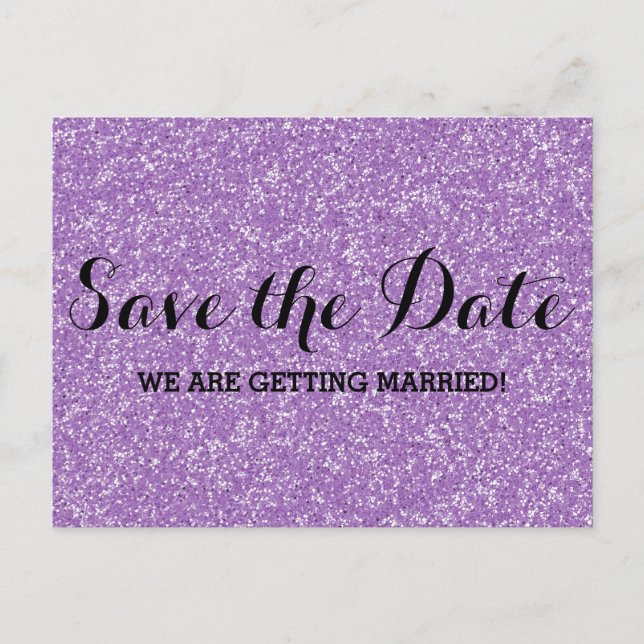 Carte Postale Faire-part Parties scintillant violet Enregistrer la date Car (Devant)