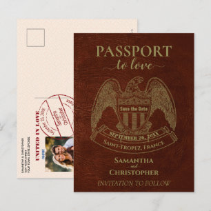 Carte Postale Faire-part Passeport Orange Mariage Amusant Enregistrer la Da