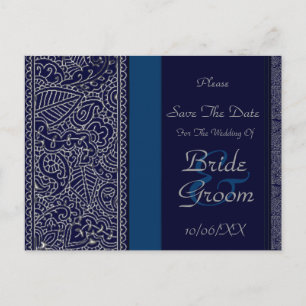 Carte Postale Faire-part Passion Paisley - Effet Argenté (Henna) (Mariage)