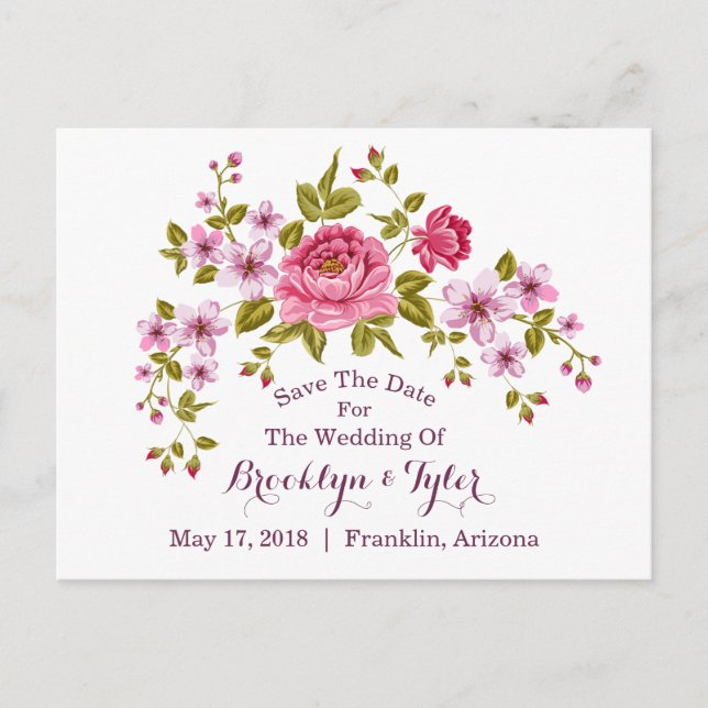 Carte Postale Faire-part Pastel Floral "Enregistrer La Date" (Devant)