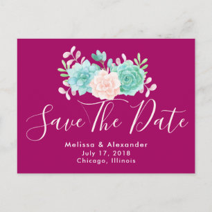 Carte Postale Faire-part Pastel Pink & Green Floral Bouquet Enregistrer La 