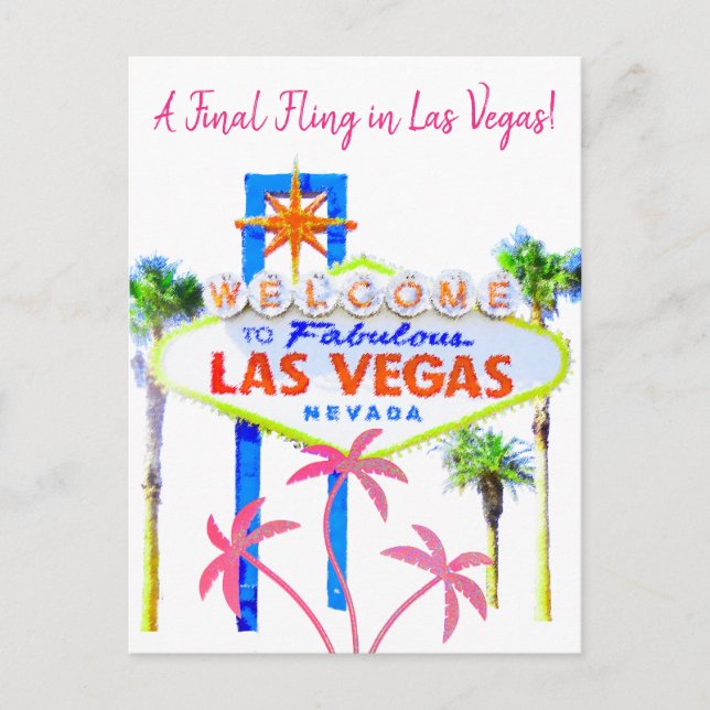 Carte Postale Faire-part Paumes roses de Las Vegas Bachelorette (Devant)