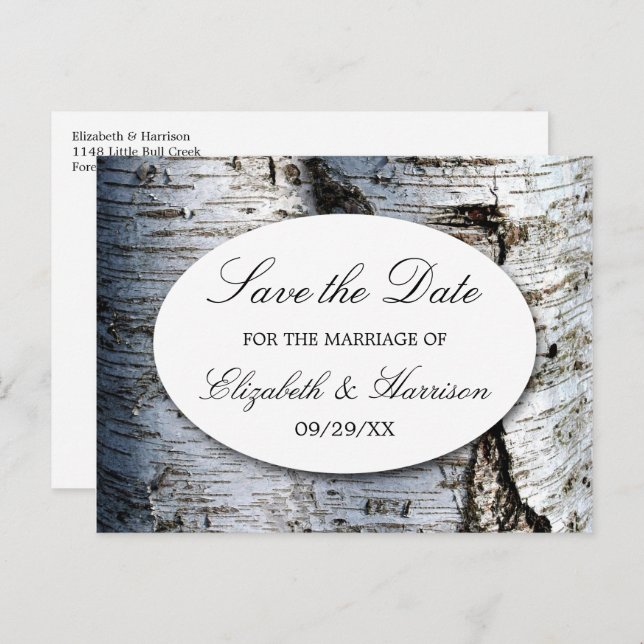 Carte Postale Faire-part Pays Rustic Birch Tree Mariage Enregistrer La Date (Devant / Derrière)