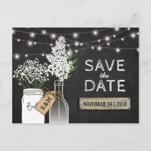 Carte Postale Faire-part Pays Rustic Chalkboard Wood Enregistrer la date