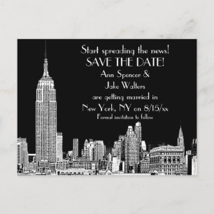 Carte Postale Faire-part Paysage de NYC 01 Gravé Fond de couleur DIY Enregi