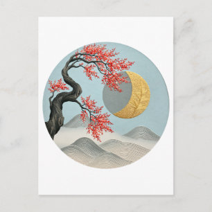 Carte Postale Faire-part Paysage minimaliste de lune de fleur de cerisier j